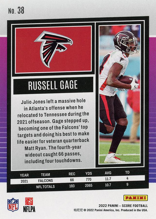 2022 Panini Score Base Russell Gage #38 Atlanta Falcons