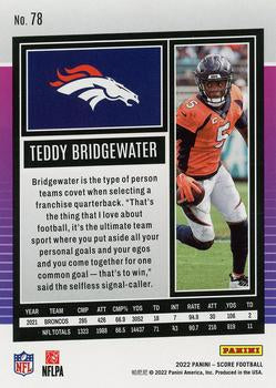 2022 Panini Score Base Teddy Bridgewater #78 Denver Broncos
