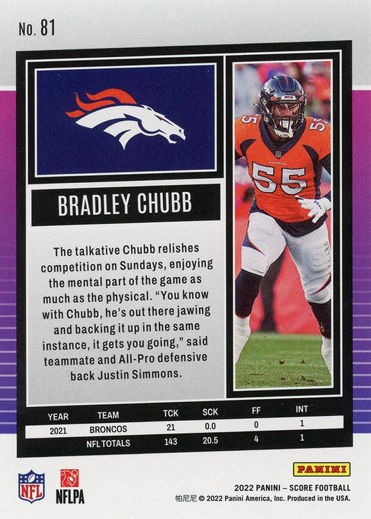 2022 Panini Score Base Bradley Chubb #81 Denver Broncos