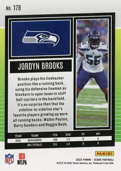 2022 Panini Score Base Jordyn Brooks #178 Seattle Seahawks