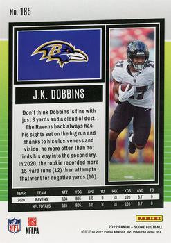 2022 Panini Score Base J.K. Dobbins #185 Baltimore Ravens