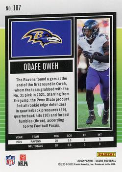 2022 Panini Score Base Odafe Oweh #187 Baltimore Ravens