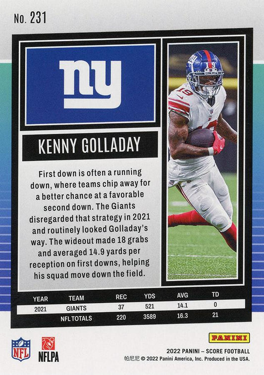 2022 Panini Score Base Kenny Golladay #231 New York Giants