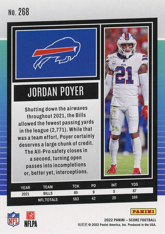 2022 Panini Score Base Jordan Poyer #268 Buffalo Bills