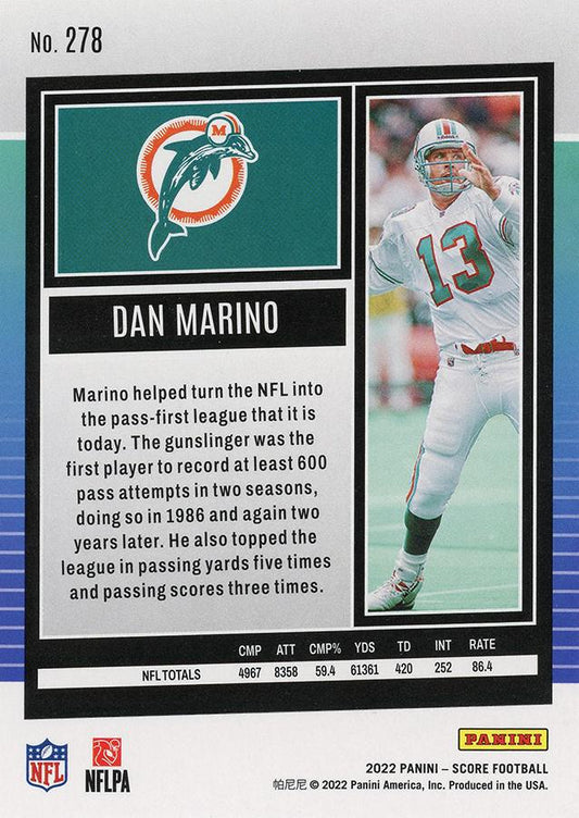 2022 Panini Score Base Dan Marino #278 Miami Dolphins