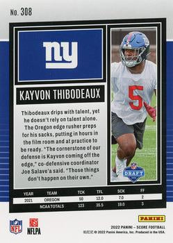 2022 Panini Score Rookies Kayvon Thibodeaux RC #308 New York Giants