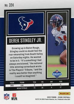 2022 Panini Score Rookies Derek Stingley Jr. RC #324 Houston Texans