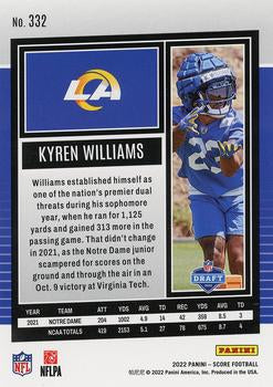 2022 Panini Score Rookies Kyren Williams RC #332 Los Angeles Rams