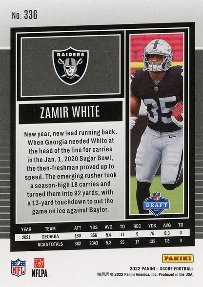 2022 Panini Score Rookies Zamir White RC #336 Las Vegas Raiders