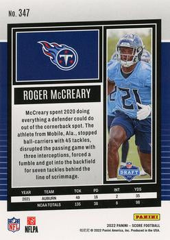 2022 Panini Score Rookies Roger McCreary RC #347 Tennessee Titans