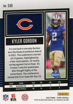 2022 Panini Score Rookies Kyler Gordon RC #349 Chicago Bears
