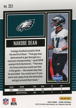 2022 Panini Score Rookies Nakobe Dean RC #351 Philadelphia Eagles