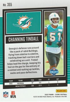 2022 Panini Score Rookies Channing Tindall RC #355 Miami Dolphins