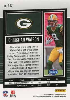 2022 Panini Score Rookies Christian Watson RC #367 Green Bay Packers