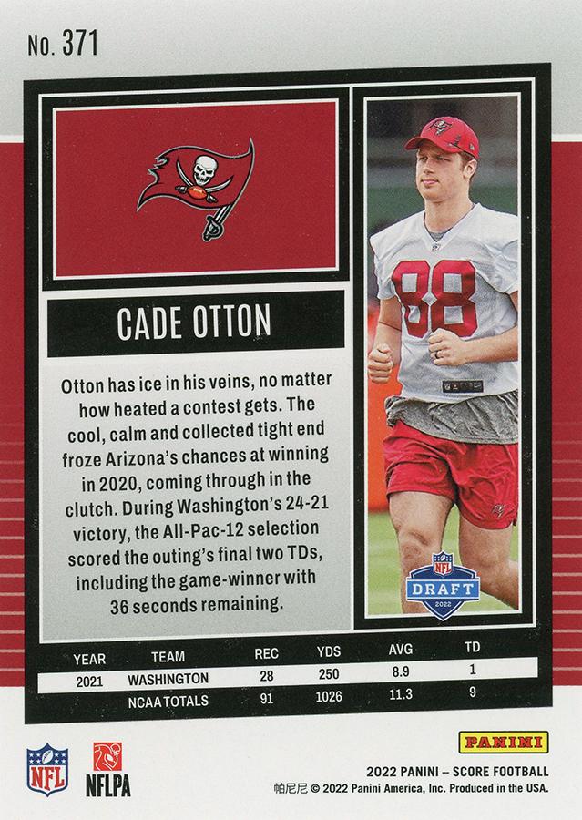 2022 Panini Score Rookies Cade Otton RC #371 Tampa Bay Buccaneers