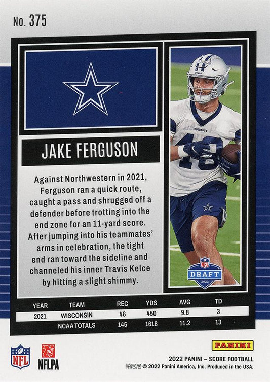 2022 Panini Score Rookies Jake Ferguson RC #375 Dallas Cowboys