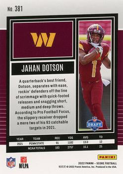 2022 Panini Score Rookies Jahan Dotson RC #381 Washington Commanders