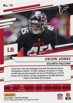 2022 Panini Prestige Base Deion Jones #14 Atlanta Falcons