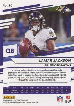 2022 Panini Prestige Base Lamar Jackson #20 Baltimore Ravens
