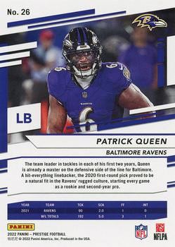 2022 Panini Prestige Base Patrick Queen #26 Baltimore Ravens