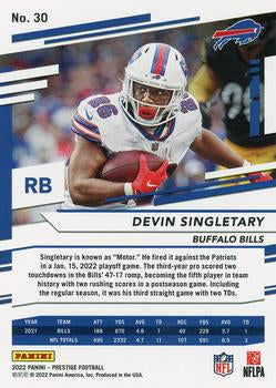 2022 Panini Prestige Base Devin Singletary #30 Buffalo Bills