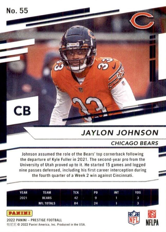 2022 Panini Prestige Base Jaylon Johnson #55 Chicago Bears