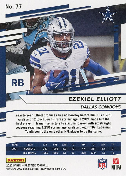 2022 Panini Prestige Base Ezekiel Elliott #77 Dallas Cowboys