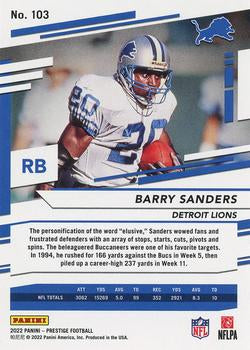 2022 Panini Prestige Base Barry Sanders #103 Detroit Lions