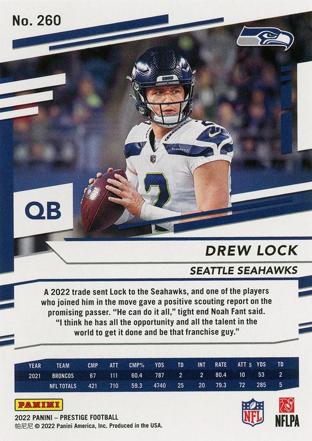 2022 Panini Prestige Base Drew Lock #260 Seattle Seahawks