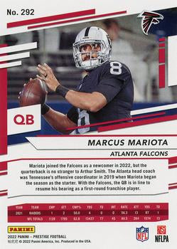 2022 Panini Prestige Base Marcus Mariota #292 Atlanta Falcons