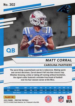 2022 Panini Prestige Rookies Matt Corral RC #302 Carolina Panthers