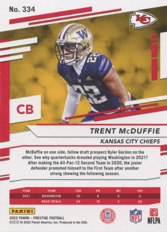 2022 Panini Prestige Rookies Trent McDuffie RC #334 Kansas City Chiefs