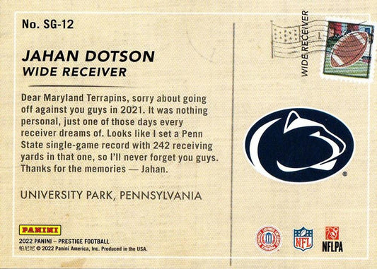 2022 Panini Prestige Seasons Greetings Jahan Dotson SG-12 Penn State Nittany Lions