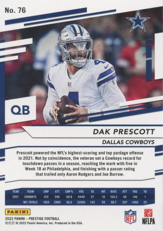 2022 Panini Prestige Xtra Points Diamond Dak Prescott #76 Dallas Cowboys