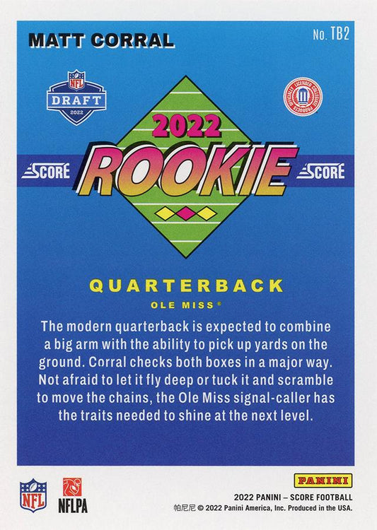2022 Panini Score 1992 Throwback Rookie Matt Corral TB2 Ole Miss Rebels