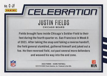2022 Panini Score Celebration Justin Fields C-JF Chicago Bears