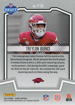 2022 Panini Score Protential Treylon Burks P-TB Arkansas Razorbacks
