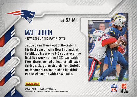 2022 Panini Score Sack Attack Matt Judon SA-MJ New England Patriots