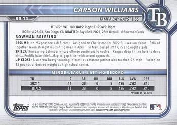 2022 Bowman Draft Carson Williams BD-14 Tampa Bay Rays