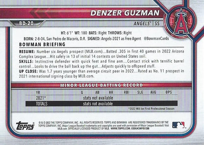 2022 Bowman Draft Denzer Guzman BD-20 Los Angeles Angels