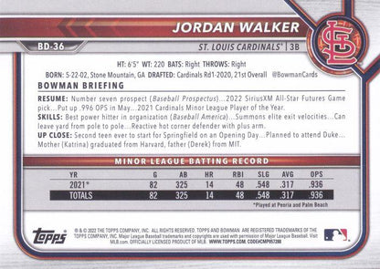 2022 Bowman Draft Jordan Walker BD-36 St. Louis Cardinals