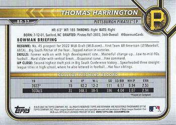 2022 Bowman Draft Thomas Harrington FBC 1st Bowman BD-37 Pittsburgh Pirates