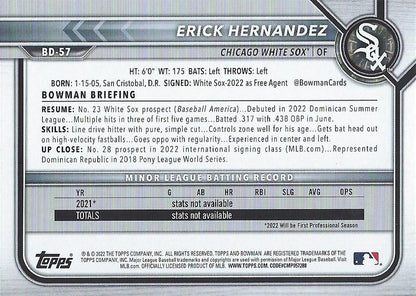 2022 Bowman Draft Erick Hernandez BD-57 Chicago White Sox