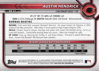 2022 Bowman Draft Austin Hendrick BD-61 Cincinnati Reds