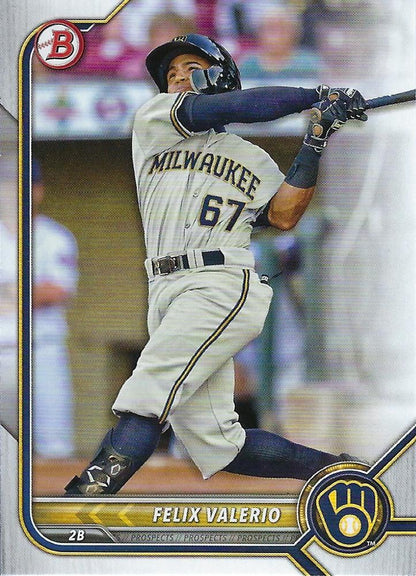 2022 Bowman Draft Felix Valerio BD-66 Milwaukee Brewers