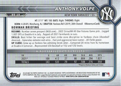 2022 Bowman Draft Anthony Volpe BD-68 New York Yankees