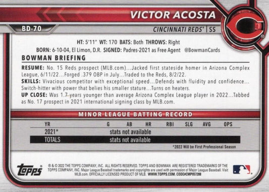 2022 Bowman Draft Victor Acosta BD-70 Cincinnati Reds