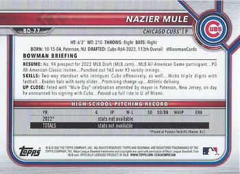 2022 Bowman Draft Nazier Mule FBC 1st Bowman BD-77 Chicago Cubs
