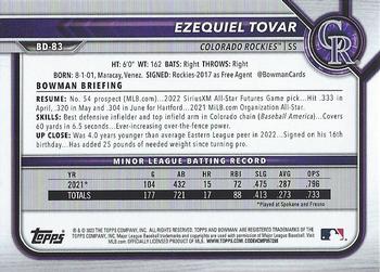 2022 Bowman Draft Ezequiel Tovar BD-83 Colorado Rockies