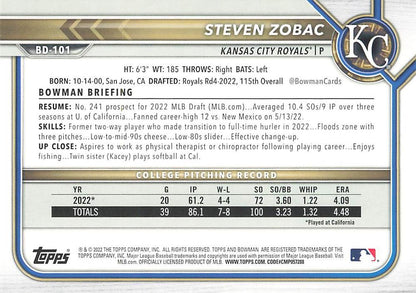 2022 Bowman Draft Steven Zobac BD-101 Kansas City Royals